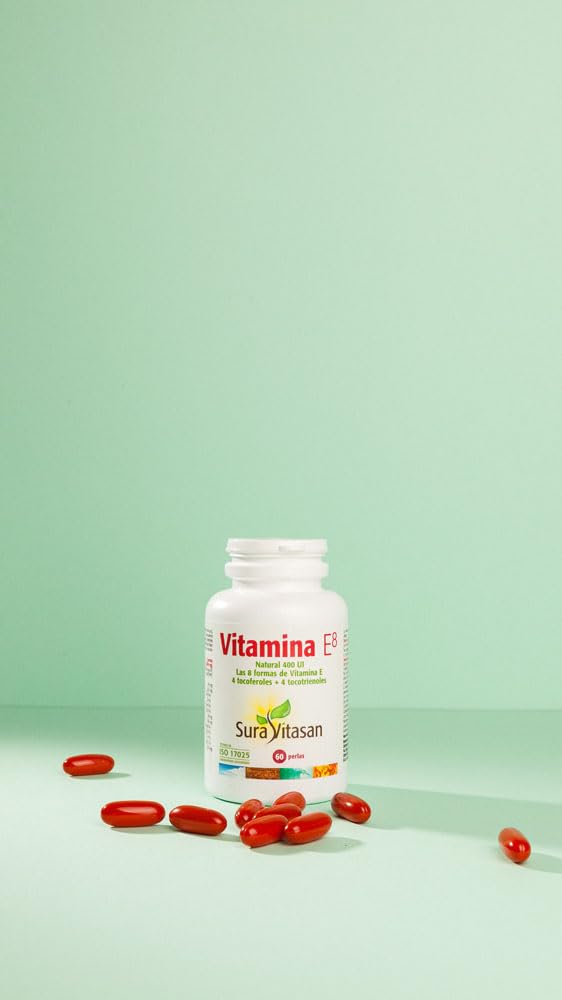 SURA VITASAN Vitamina E8 268 mg α-TE (400 UI) – Complejo Antioxidante y Protección Celular Avanzada – Con Mezcla de 8 Tocoferoles y Tocotrienoles, Escualeno de Oliva y Esteroles Vegetales