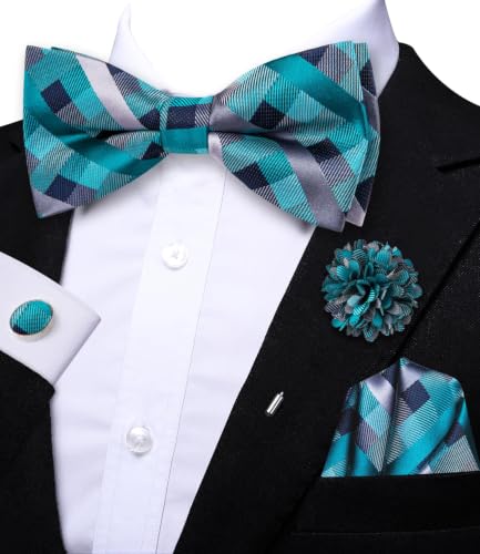 Image of Dubulle Mens Paisley Striped Bowtie Set Pre-tied Bowtie for Men and Pocket Square Set Wedding Business