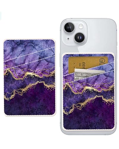 Porte-cartes pour téléphone en cuir adhésif double poche bleu marbre