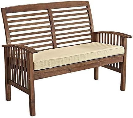 Walker Edison Rendezvous Modern Solid Acacia Wood Patio Loveseat with Cushions, 47 Inch, Dark Brown