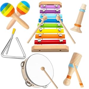DQMOON Toys for 1 2 3 Year Old Boys Girls, Wooden Montessori Toys for 1 2 3 Year Old Baby Music Instruments Toy Set, Birthday Gifts for Boys Girls Early Xmas Stocking Fillers for 1+