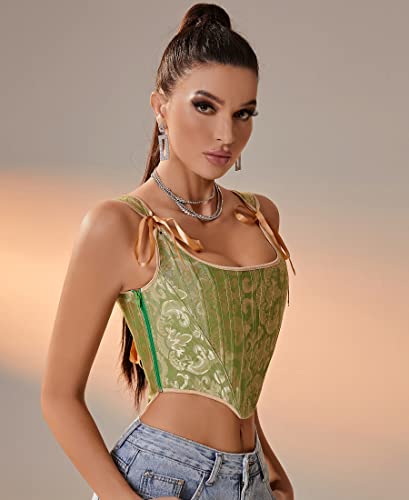 Image of Dreay Womens Vintage Asymmetrical Hem Overbust Corset Tie Front Lace-up Back Bustier Shapewear Top