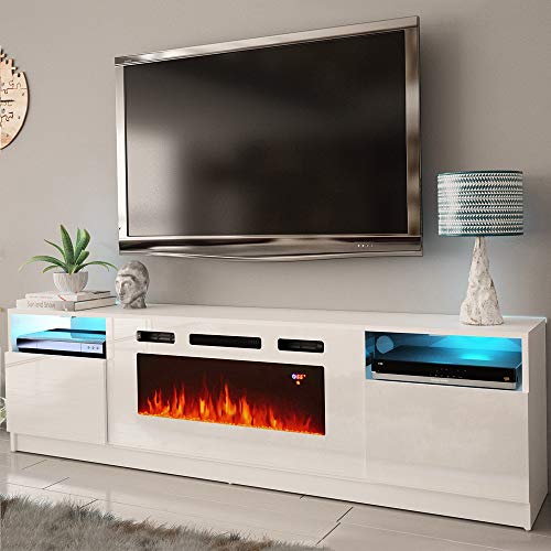 MEBLE FURNITURE & RUGS York WH02 Electric Fireplace Modern 79\" TV Stand - Thumbnail 2