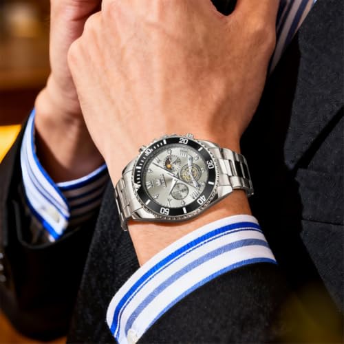 Image of OLEVS Watches for Men Luxury Dress Diamond Day Date Chronograph Watch Stainless Steel Business Waterproof Luminous Gift Mens Wrist Watch