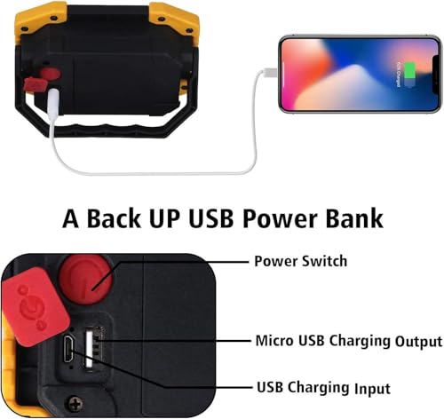 T-SUN LED Baustrahler Akku 2 Stück, Campinglampe Tragbar, 30W 2000LM Superhell Wiederaufladbare Strahler, LED Arbeitsleuchte USB für Garage Outdoor Camping Angeln Notfall Baustellen, 3 Lichtmodi