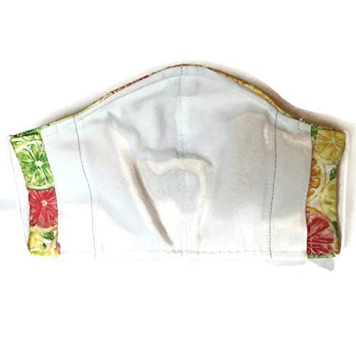Miniatura 2 de Fitted Summer Tropical Fruit Face Mask, Washable 3 ply 100% Cotton Cloth, Pineapple Watermelon Lime Lemon Red Brown, Filter Pocket Nose Wire,