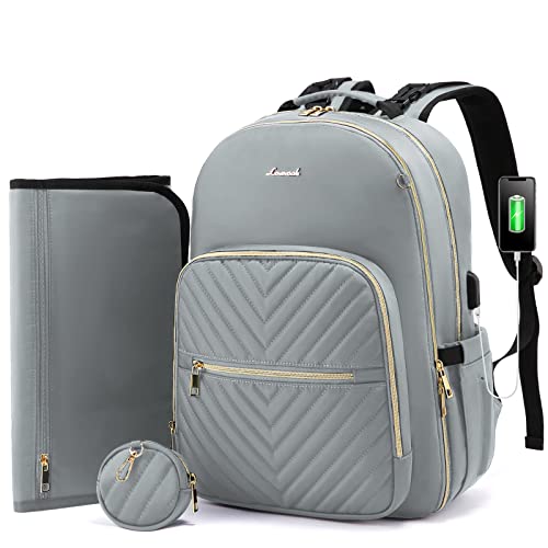 Image of LOVEVOOK Diaper Bag Backpack, Quilted Baby Bag with Changing Pad & Pacifier Holder, Waterproof Travel Diaper Bags for Baby Boys Girls, Stylish and Large Capacity, Grey