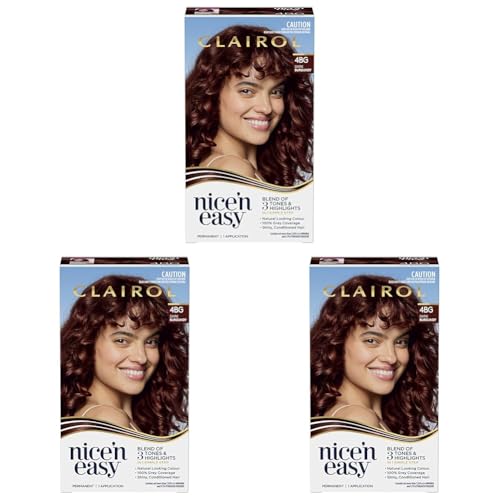 Clairol Nice 'N Easy Permanent Hair Colour 4BG Natural Burgundy, 100% Grey Coverage, Natural Looking Hair Colour (Pack of 3)
