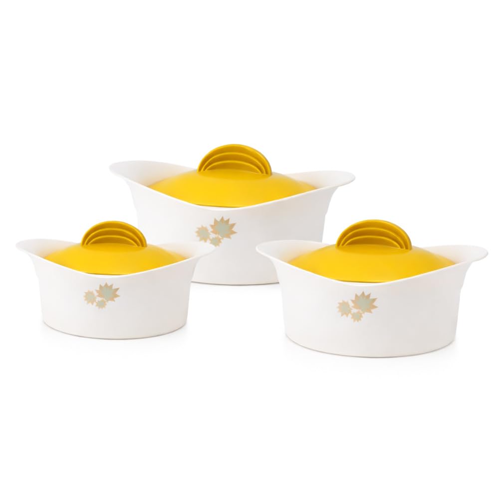 Insulated Casserole Hotpot For Hot Food Insulated Inner Stainless Steel Hot Pot With Lid 2.5L - 3.5L - 5L / 3pcs Set Hot & Cool Food Serving Dish (White - Gold Lid, 2.5-3.5-5L)