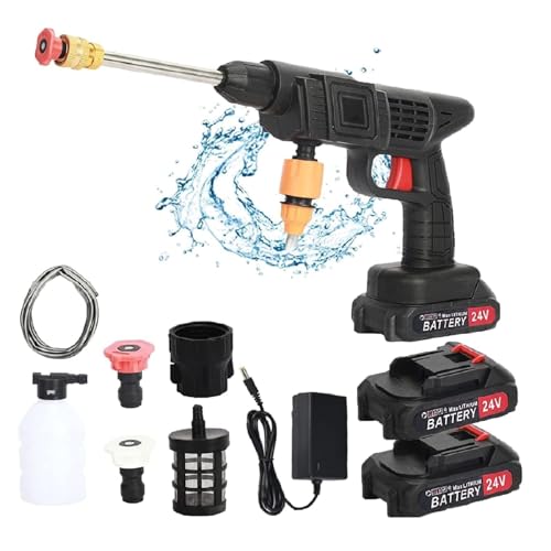 Cordless Pressure Washer,24 V Cordless Pressure Cleaner Kit con batteria da 1500 mAh 3 ugelli,...
