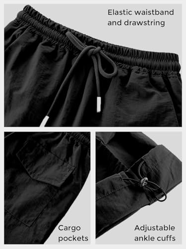 Image of Girls Parachute Cargo Pants Drawstring Waterproof Causal Hiking Pants for Girls Pockets Lightweight Running Joggers