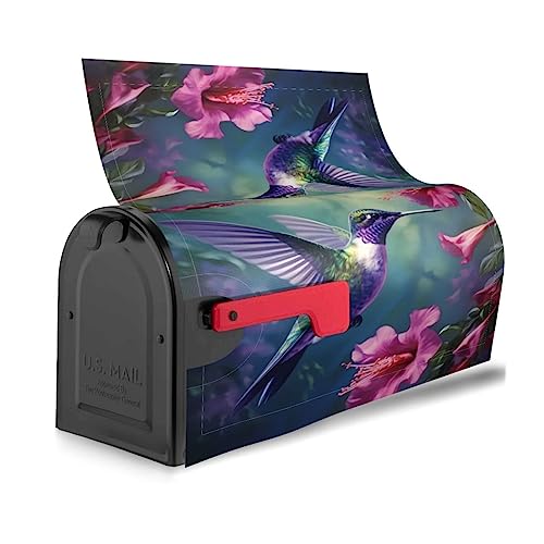Image of Dujiea Hummingbirds Fuchsia Flowers Mailbox Wrap, Waterproof Magnetic Post Box Cover - Standard Size 21 inch L x 18 inch W - Garden Yard Outside Farmhouse Home Decor