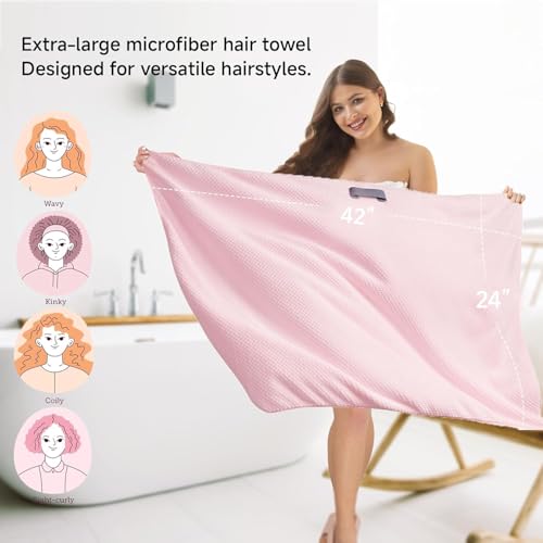 Image of Large Microfiber Hair Towel Wrap & Satin Bonnet Set for Women, Ultra Absorbent Turban 24x42 Inches & Adjustable Night Cap for Curly Hair, Prevents Frizz & Breakage (Hair Towel+Night Cap)