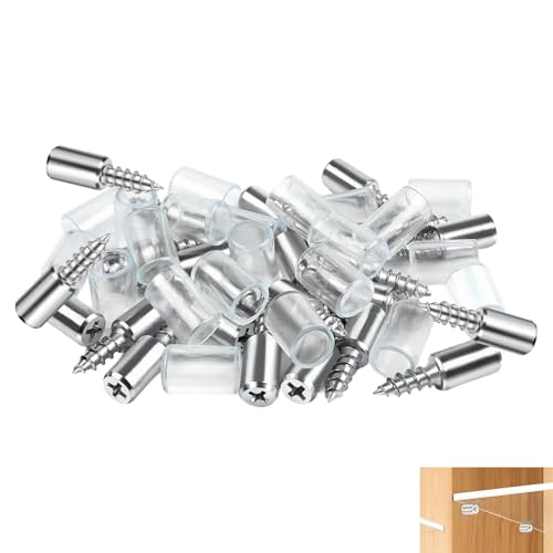 Juego de 40 Soportes Baldas Armario, Clavijas de Soporte Baldas Armario con Goma, Estanterías y Librerías, con Manguito de Goma Antideslizante, Resistencia Alta, Metal para Cocina, Baño, Almacenaje