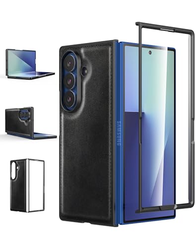 Coque Samsung Galaxy Z Fold 7 Foluu en cuir PU noir avec protection écran