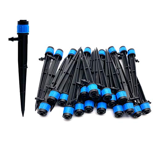 50Pcs Irrigation Drippers Drip Emitters Sprayer with Stake for 4mm / 7mm Tube, Adjustable 360 Degree Water Flow Irrigation Drippers for Irrigation System Watering Kits for Garden Patio Lawn Flower Bed