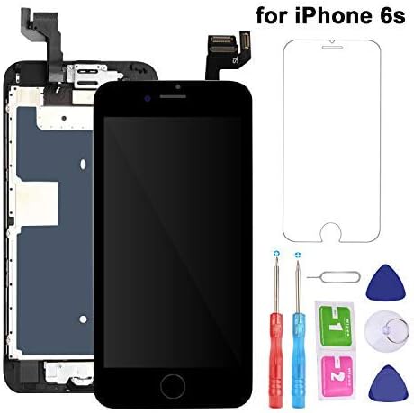 For iPhone 6S Screen Replacement LCD Black - with Home Button Proximity Sensor Ear Speaker Front Camera Screen Protector and Repair Tools