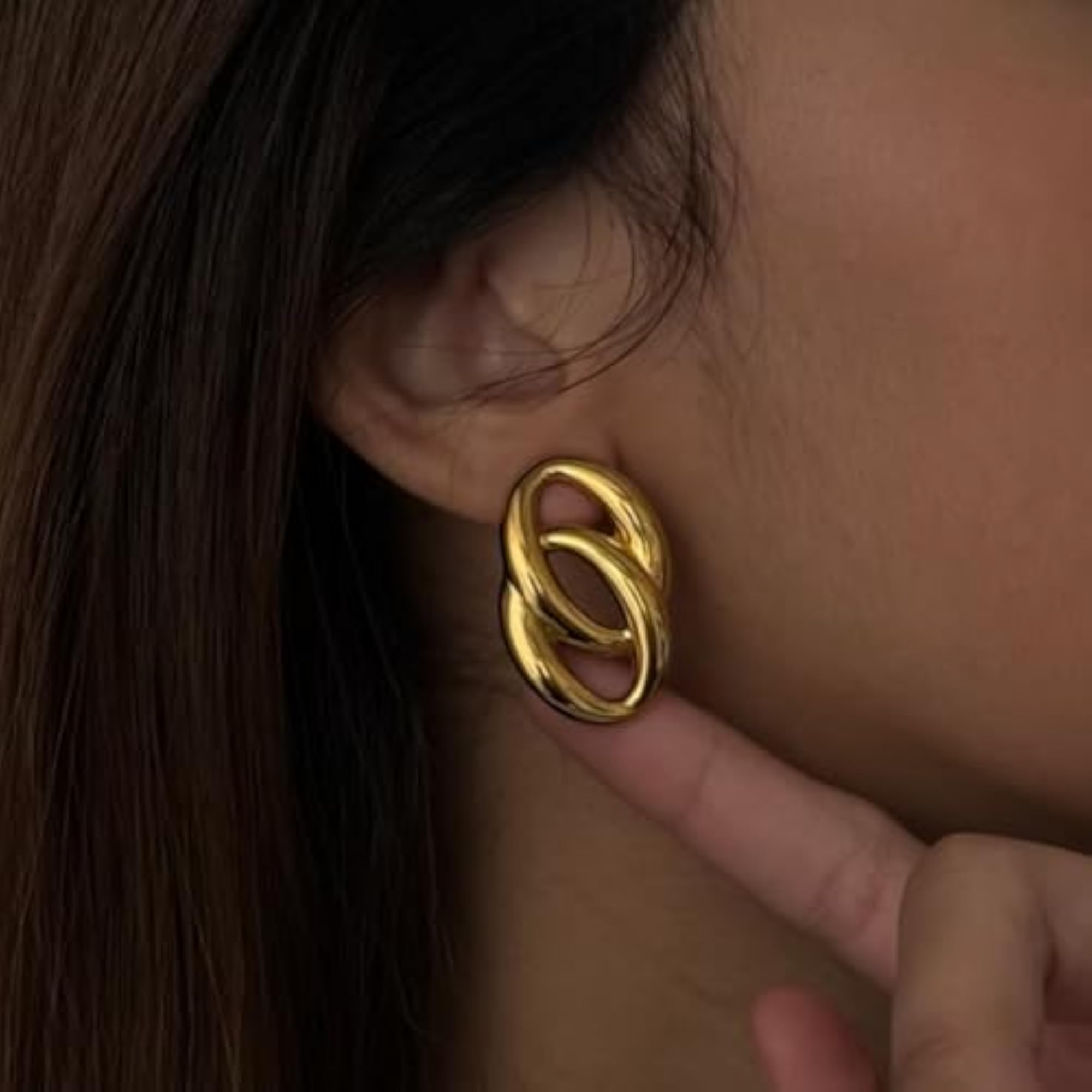 Women's Gold Plated Double Loop Hoop Statement Earrings