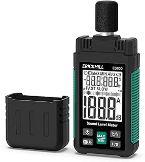 Decibel Meter, ERICKHILL ES100 Sound Level Meter 30-130dBA Portable SPL Meter with Large Backlight Display, Noise Meter with Fast/Slow MAX/MIN Data Hold for Home, Noisy Neighbor, Factory, Office