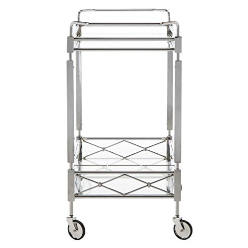 Safavieh Home Collection Ingrid Chrome And Tempered Glass 2-Tier Rectangle Bar Cart #TOP4