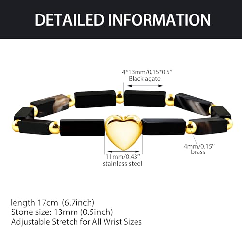 Image of Cuboid Love Elastic Bracelet, Crystal Energy Stone Anxiety Relief Yoga Jewelry for Women Male (Heart-shaped Charm Can Be Customized Name)