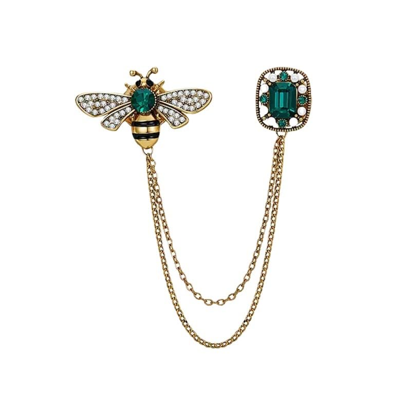 Image of Dreuyet Honey Bee Brooches for Women Men CZ Crystal Cute Bee With Hanging Chain Tassel Badge Suit Collar Brooch Lapel Pin Vintage Insect Themes Hanging Brooches Pins Accessories