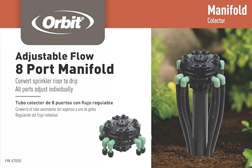 Distribuidor de riego regulable Orbit 61008 de 8 puertos para control preciso en microtuberías 7