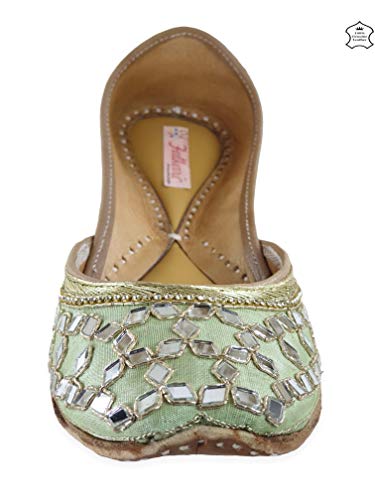 Image of Fulkari Women's Mirror Genuine Soft Leather Juttis | Bite and Pinch Free Jutis | Ladies Punjabi Jutti | Wedding Flat Stylish Mojari | Phulkari Ethnic Flats For Girls |