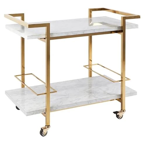 EXKURPOO Carrito Camarera Carrito de Bar de Metal con Superficie de mármol Negro y Dorado, Forma Rectangular for Servir