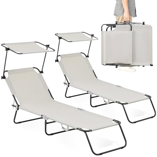ComfySure Outdoor Folding Lounge Chair with Adjustable Shade...