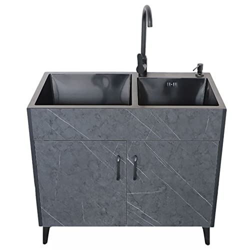 Edelstahl Spültisch 100x50x90 Cm, Freistehend Mit Waschbecken – Für Garten, Werkstatt, Camping, Satiniert, Höhenverstellbar