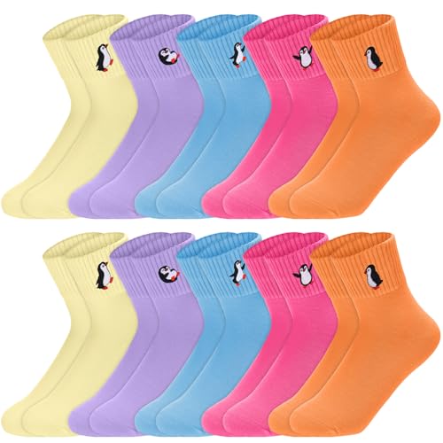 Image of Eurzom 10 Pairs Socks Womens Crew Elastic Ankle Length Cotton Socks Aesthetic Cute Lightweight Low Cut Gifts for Women