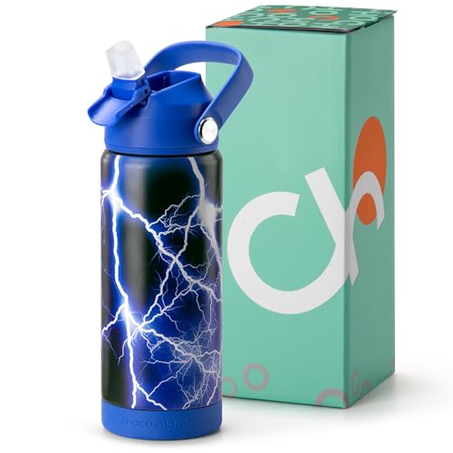 Image of Choco Mocha Kids Water Bottle For School, Kids Insulated Lightning Water Bottle Stainless Steel for Boys, 18Oz Blue