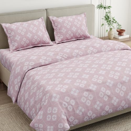 Image of Haus & Kinder King Size Bedsheet for Double Bed with 2 Pillow Covers 108 Inch x 108 Inch| Premium Soft & Silky Pure Cotton 300 TC Flat King Bedsheet | Opal Harmony Warm Grey
