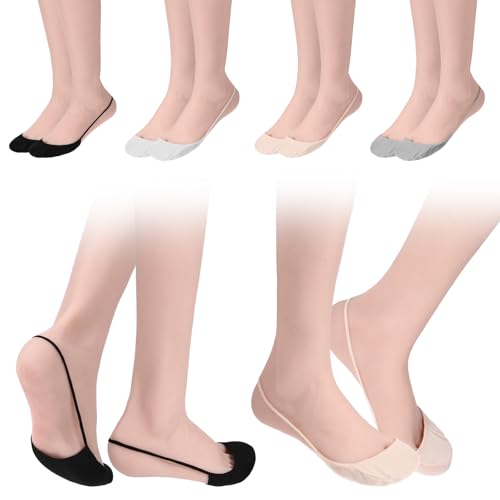 4 Pairs Ultra Low Cut Liner Socks, Ball of Foot Cushion Socks Cotton Half Sock for Heels No Show Sock with Sling Back for Women US Size 6-9