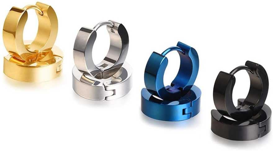 Valentine jewellery Stainless Steel Mens Earrings Combo Black Gold Silver Piercing Screw Bali Stud Hoops Earing Multicolor Earrings Combo for men boys Unisex