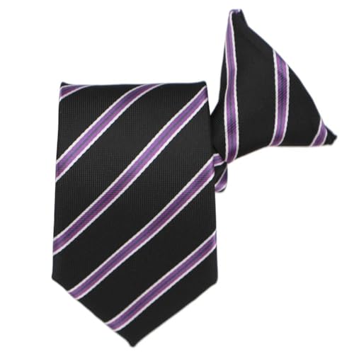 Boys' Black Melvin Stripe Clip-On Tie, 8