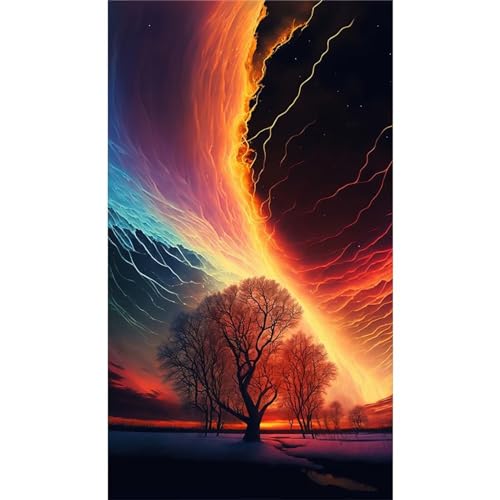 Peinture diamantée DIY aurore boréale rouge pour créer une déco murale salon moderne