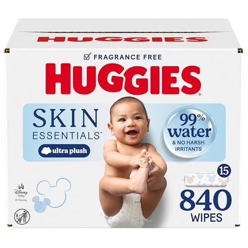 Image of Huggies Skin Essentials Baby Wipes, Hypoallergenic, 99% Water, 15 Flip Top Packs (840 Wipes Total)