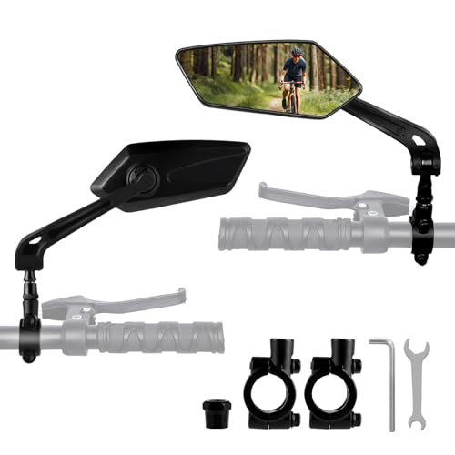 Retrovisor Bicicleta - Espejo para Bicicleta - Espejo para Scooter Eléctrico -2 Piezas Ajustable 360°, Anticaída, Reflectante, Compatible con Manillares 20-24 mm (Negro)
