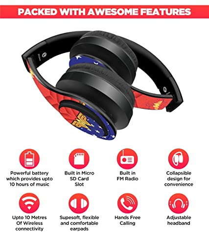 Image of Macmerise Suit up Wonder Woman On-Ear Bluetooth Headphone with Upto 10 Hours Playback, FM Radio, SD Card, Soft Padded Ear Cushions and Passive Noise Isolation | Decibel Wireless Headphone