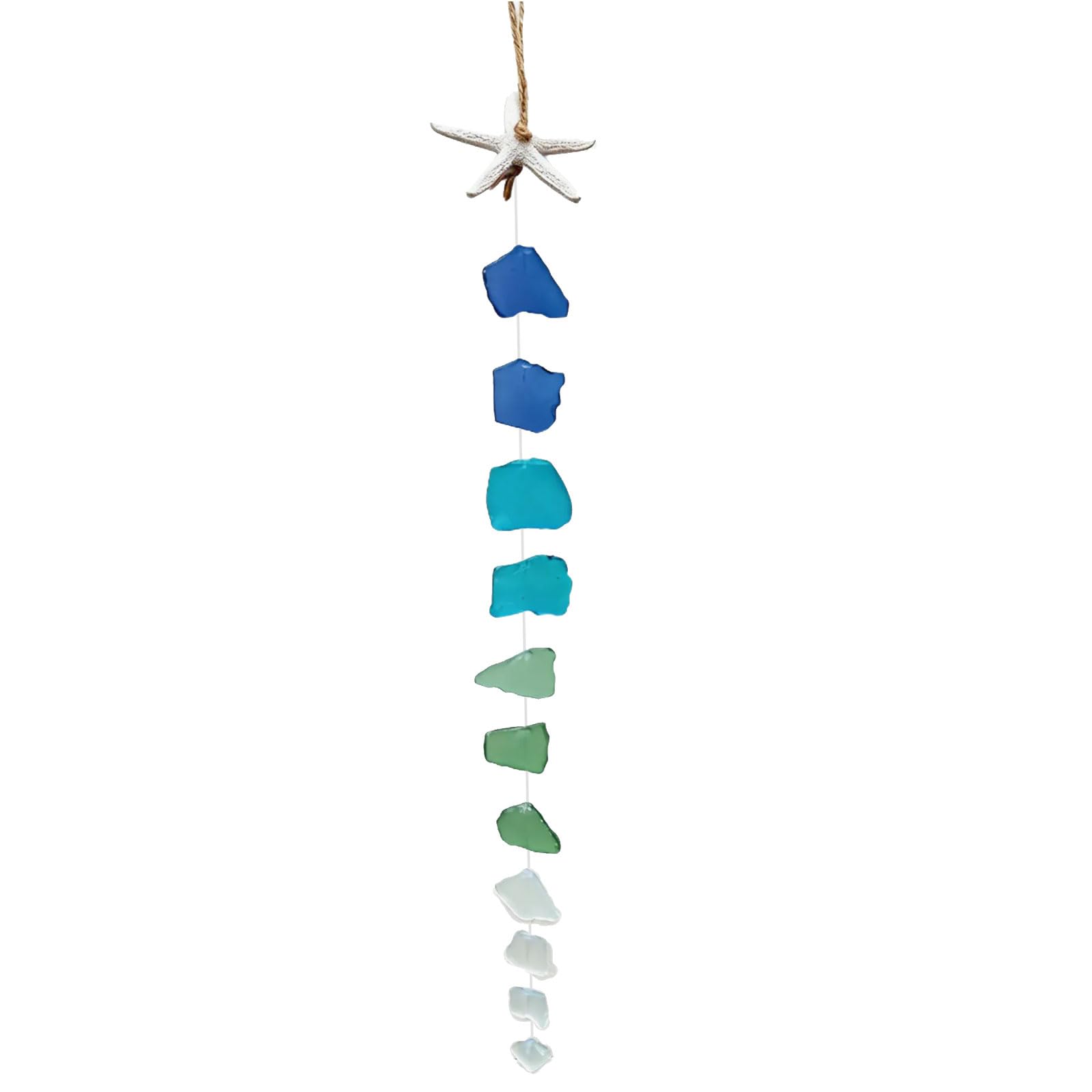 Tsophreniq Multicolored Sea Glass Wind Chimes with Resins Starfishes Accent for Home Wall Outdoor Garden Decors Garden Wind Chimes
