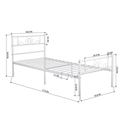 SimLife Metal Twin Size Bed Frame with Headboard 12.7