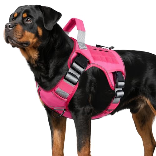 WINGOIN Pink Tactical Dog Harness for Large Dogs, Heavy Duty No Pull Dog Harness with Handle...
