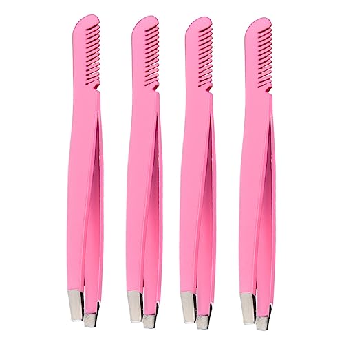 Beatifufu Professional Eyebrow Tweezers 4pcs Set Steel Eyebrow Clamp Brush Clip for Makeup