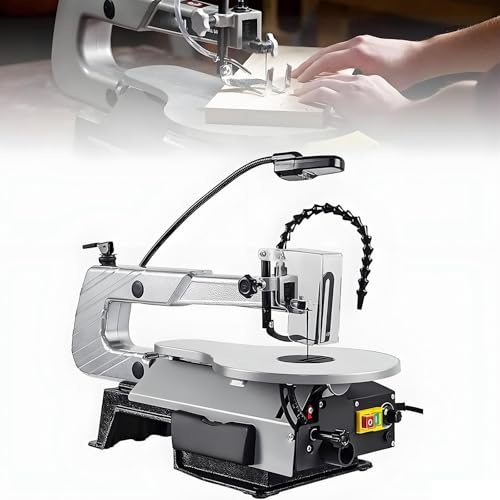 Sierra de desplazamiento de velocidad variable con mesa ajustable y luz de trabajo para carpintería y manualidades