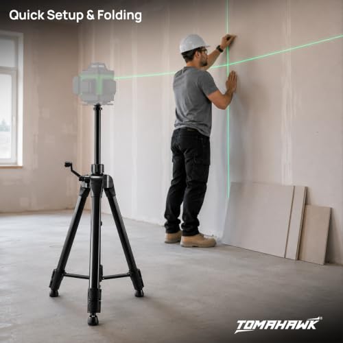 Image of TOMAHAWK TP-1.5m-Tripod - Adjustable Aluminium Alloy Laser Tripod Stand Holder with 3-Way Pan Head, Bubble Level and Extra 5 /8 inch Thread