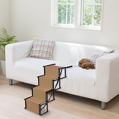 Hundetreppe klappbar - Mobile Auto-Einstiegshilfe für große und kleine Hunde, hochwertige, Wasserabweisende PVC Hundeleiter für Sicherheit und Komfort - braun