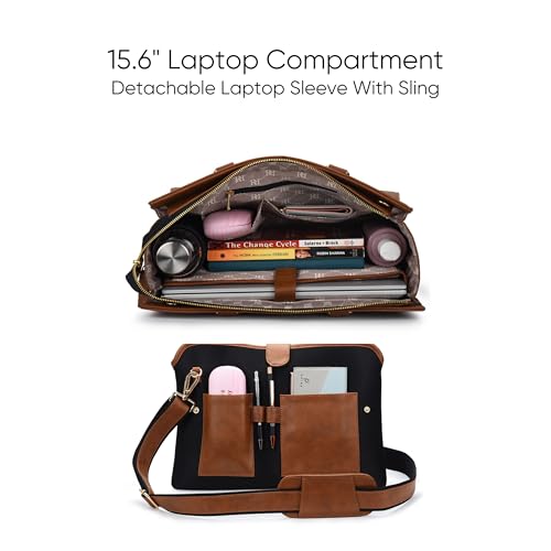 TERO - 15.6 Inch Laptop Tote Bag for Women | Vegan Leather Work & Travel Handbag | Spacious, Stylish & Durable | Detachable Laptop Sleeve | Professional Office Bag (Tan)2