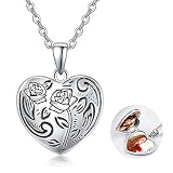 Dreamboat Rose Flower Locket Necklace for Women Sterling Silver Heart Locket That Holds Pictures Pho